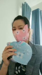 khẩu trang vải 3 lớp họa tiết bông nhí cái tai che nắng nhiều màu