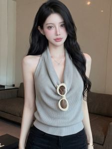 GUZILIAN | Áo Thun Knit Đen Xám Dây Dài Phong Cách Minimalist