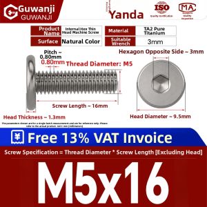 GUWANJI | Titanium Alloy Flat Head Thin Screw