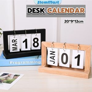 ItemMart Desk Calendar Wooden Home Decoration Simple Style Room Decoration Creative Desktop Calendars Black
