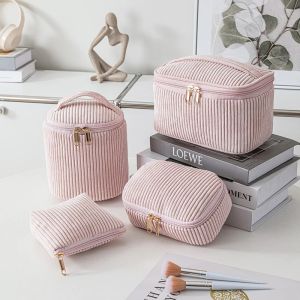 Womens Plush Make Up Bags Plaid Zipper Cosmetic Bag Case Portable Cosmetic Organizer Storage Pouch