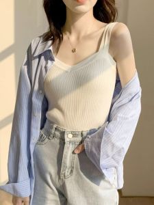 Áo Ba Lỗ Không Tay Cổ Chữ V Dệt Kim Màu Trắng Pure Desire Dành Cho Nữ Mùa Hè Mới Về Áo Sơ Mi INS Bên Trong Áo Vest Nữ