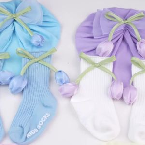 0-1 Years Old Baby Tulip Headscarf Headband Sock Set Baby Fresh Travel Party Hair Accessories Dress Up
