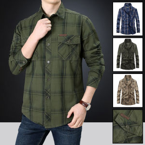 Spring New Arrival Gingham Long Sleeves Shirt Young and Middle-Aged Men Business Casual Plus Size Pure Cotton Work Clothes Shirt Thin