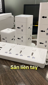 Ổ Cắm Điện Hình Trụ Deli CT416 Màu Trắng Dây Dài 4M 12 ổ + 2 USB + 2 Type C Công Suất 2500W
