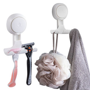 TAILI 2PCS Shower Razor Holder Suction Cup Vacuum Suction Razor Hanger for Shower Wall Suction Door Hooks for Towel Loofah Sponge Shower Razor Hooks for Bathroom Removable Waterproof White