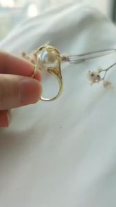 12mm Simulated Pearl & cubic zircon Women jewelry Fashion Leaf finger rings Gold-Color Ring