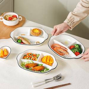 Đĩa Chia Khuôn Sứ Dùng Nhanh cho Người Lớn và Trẻ Em Giảm Cân 3 Khu Vực
