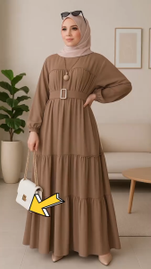 TOP PRODUK - GAMIS WANITA MUSLIM GAMIS LEBARAN GAMIS REMPEL BAWAH SUSUN ( FREE BELT )