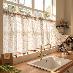 Meirenpeizi | French Retro Lace Kitchen Curtains Privacy Shield Semi-shade No-drill Installation