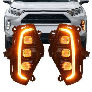 2Pcs LED Daytime Running Light LED Fog Lamp w/ Turn Signal Fit For Toyota Rav4 2019-2021