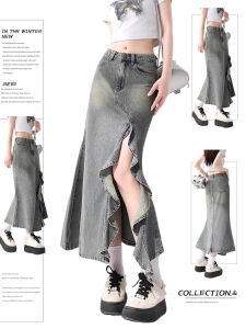 Váy Mini Denim Cạp Cao Không Đều Cho Nữ Mùa Hè Dáng Chữ a Váy Midi Che Mông Cỡ Lớn Váy Đuôi Cá