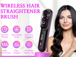 2in1 Wireless Hair Straightener Comb Portable Electric Cordless Hair Straightening ​Comb with LCD Display Fast Heating