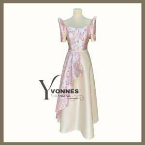 Modern Filipiniana Brocade Maxi Dress Beige Pink Cameron Design 4