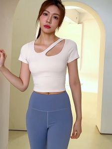 Women Cut-out Yoga Crop Top with Fixed Padded Tight Fit Short Sleeve Sports Bra Top Activewear Female Daily Wear Bra Crop Tops