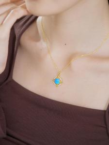 ZHOU LIU FU 周六福 925 Sterling Silver Opal Pendant Blue Starry Sky Necklace for Women 40+5cm J0614393
