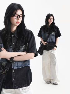 zuocisankon | Street Style Patchwork Denim Shirt