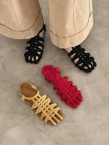 CAIZINI | Lace Hollow Strap Buckle Flat Sandals