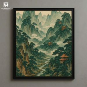 Tranh Nghệ thuật "Núi Non Hùng Vĩ 2" VIETSMART ART - Tranh Thủy mặc 60 x 70cm