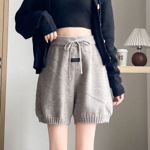 กางเกงขาสั้นถักเอวสูงสำหรับผู้หญิง กางเกงขายาวทรงเอหลวมๆ สไตล์ลำลองสำหรับใส่ไปทำงาน กางเกงขายาวทรงหัวใจสำหรับใส่ไปทำงาน