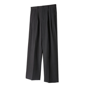 Quần Ống Đứng Màu Đen Rộng Rãi Cho Nam Nữ Mùa Thu Đông Quần Dài Công Sở Thường Ngày Bằng Vải Len Nhung