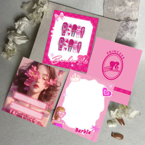 Barbie Pink Cartoon Full Set Photography Beauty Luxury Niche Card Wearable Nail Art Card Paper for Girls Personalized