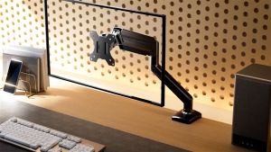 Stealth Dual Monitor Wall Mount Gas Spring Full Motion Arm - Flat & Curved Screens Cable Management for 32