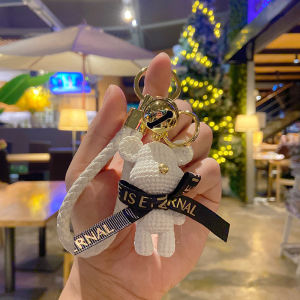 พวงกุญแจหมีไหมพรมการ์ตูนน่ารักสำหรับผู้หญิงเครื่องประดับรถยนต์สำหรับคู่รักประณีต INS ที่ห้อยกระเป๋าหนังสือตุ๊กตา