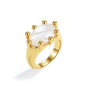 Original Modern Shanghai Cats Eye Chrysoberyl and White Mother-of-Pearl Inlaid Ring