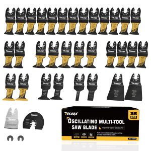 TOLESA 36PCS Arc Edge Oscillating Saw Blades Set Japanese Tooth Oscillating Multitool Blades Titanium Coated for Wood Metal Cut