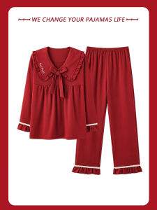 Cotton Long Sleeve Sleepwear Set for Women Spring Autumn Winter Red Princess Style Home Clothes Comfortable Breathable Nightgown