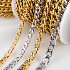 1Meter 2Meters Cuban Chain Stainless Steel Flat Chain for DIY Punk Necklace Bracelet Anklet Jewelry Making Accessory