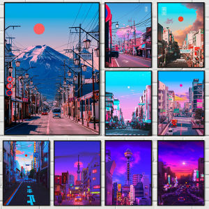 BILIBILI | Japan Abstract Anime Cityscape Canvas Poster Unframed Cyber Neon Tokyo Street View Canvas for Modern Home Wall Decor