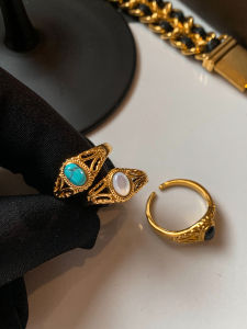 CAFFTI | Natural Shell Agate Turquoise Color Adjustable Gemstone Ring
