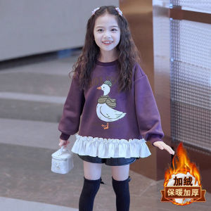 Fashionable Fleece-lined Girls Sweatshirt Autumn Winter Kids Clothing Trendy Baby Clothes Childrens Winter Outfits