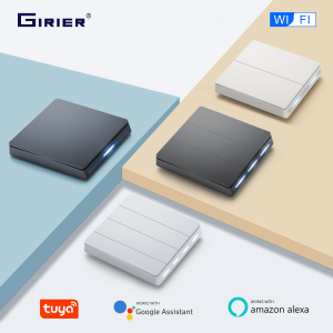 GIRIER Smart Light Switch WiFi Push Button Wall Switch Neutral Wire Required 1/2/3/4 Gang Works with Tuya Alexa Google Home