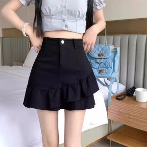 Fashion Asymmetrical Hem Denim Mini Skirt Womens Autumn Winter Korean Style Fish Tail High Waist Slim A-Line Bodycon Skirt