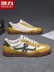 Retro Yellow Dequn Mens Shoes Breathable Thin Soft Bottom Casual Trendy Slip-On Rubber Outsole round Toe Color Block Design