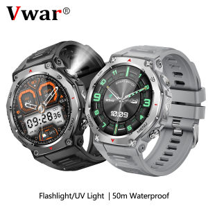 VWAR T-Rex Ultra Smart Watch with Flashlight/UV Light 5ATM IP69K Waterproof Bluetooth Call Sport Smartwatch for Huawei Xiaomi