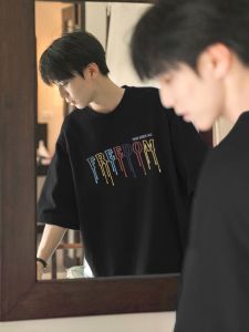 Áo Thun Cotton Nam Tay Ngắn Mùa Hè Dáng Rộng Thoải Mái in Chữ Thời Trang Mỹ Dành Cho Thanh Thiếu Niên