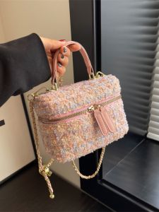 Trendy Velvet Crossbody Bag Womens Chain Handle Shoulder Bag Small Square Bag Korean Style Pure Color Casual Handbag