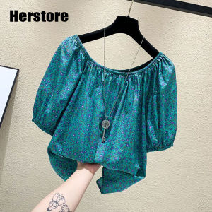 เสื้อเปิดไหล่สำหรับผู้หญิงแขนสั้นขนาดพิเศษเสื้อชีฟองแยกส่วนจาก Herstore