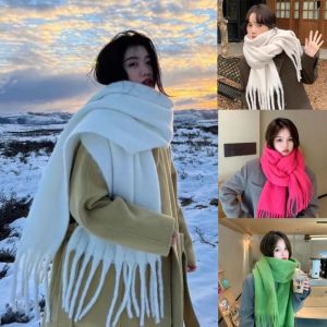 TRACK ORGAN27TR7 Mềm Khăn quàng cổ Cashmere mùa đông Màu trơn Ấm áp Khăn quàng cổ tua rua dài Thời trang Mohair Khăn choàng quấn Phụ nữ