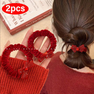 Velvet Red Lucky Hair Scrunchy Sweet Girl New Year Shiny Bow Hair Tie Headwear Ponytail Holder Hair Accessories