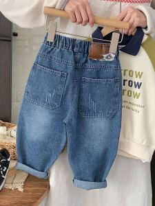 Cool Trendy Boys Jeans Cotton Polyester Blend Long Casual Pants Korean Style mid Waist No Elastic No Fleece Autumn New Arrival