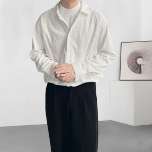 Corduroy Shirt Long Sleeves Men Spring Autumn and Winter Loose Design American Retro Classy Gloss Bandage Dress Young