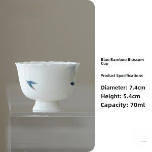Hand-Painted Bamboo Leaf Ceramic Tea Cup Master Cup Jingdezhen Porcelain Traditional Chinese Style Single Cup for Tea Ceremony