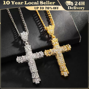 Mens Jewellery Cross Necklace Chain for Men Stainless Steel Necklace Men Hip Hop Jewelry Rhinestone Religious Pendant Collares
