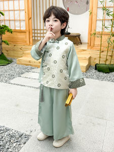 Fall Childrens Han Chinese Costume Chinese Style Young Master Elegant Tang Suit Two-Piece Suit Boys and Girls Handsome Mid-Autumn Festival Performance Wear