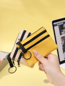 Mini Canvas Coin Purse Womens Short Key Three-layer Zipper Wallet Youth Fashion Korean Style Horizontal Shape Polyester Lining